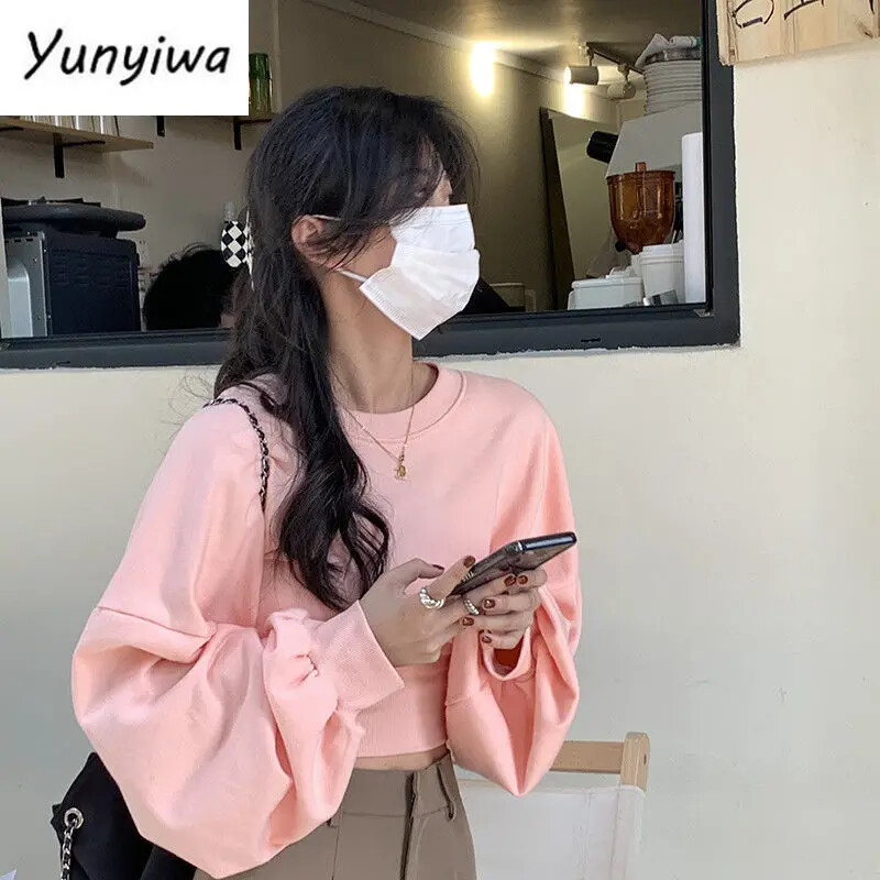 Naiste põhjuslikud dressipluusid, lahtised, tahked kärbitud topid Hip-hop tantsu O-kaelusega kapuutsid Baggy High Street pikkade varrukatega bolero 2-osalised komplektid