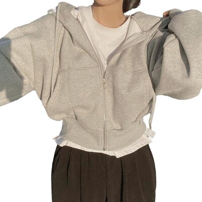 Ženske kratke majice s kapuljačom Jesen Retro jednobojna trenirka s patentnim zatvaračem Harajuku korejska jakna s kapuljačom dugih rukava Kaput s kratkim rukavima