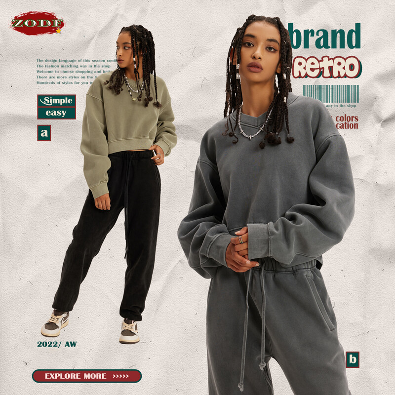 ZODF 2023 Zimske ženske kratke kratke majice od flisa Ženske hip-hop široke majice s V-izrezom od 380 g/m2 Brand Top HY0437