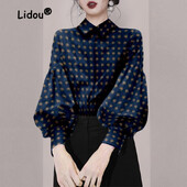 Kontori temperamendi moekujundusega pluus Naiste klassikaline pikkade varrukatega 2023. aasta sügise õhuke polokaelusega naiste top särk