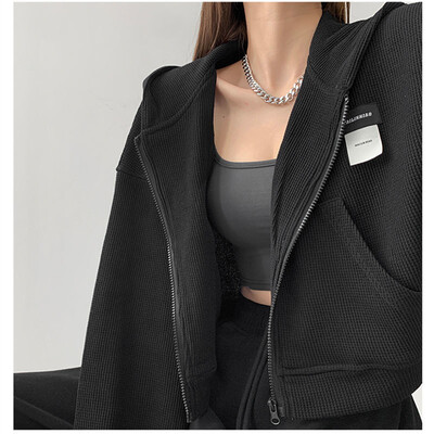 Deeptown Harajuku Ženske majice s kratkim rukavima Korejska modna sportska odjeća Ženske majice s kapuljačom s patentnim zatvaračem Vintage ulična odjeća Basic Casual Ošišana majica