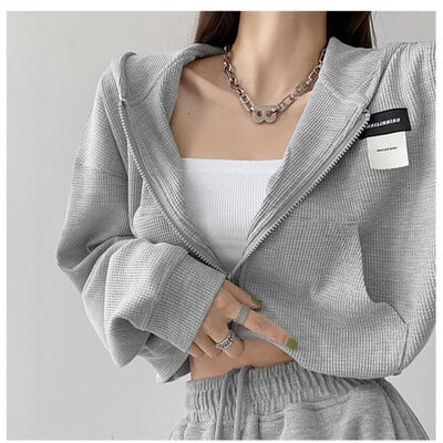 Deeptown Harajuku Ženske majice s kratkim rukavima Korejska modna sportska odjeća Ženske majice s kapuljačom s patentnim zatvaračem Vintage ulična odjeća Basic Casual Ošišana majica