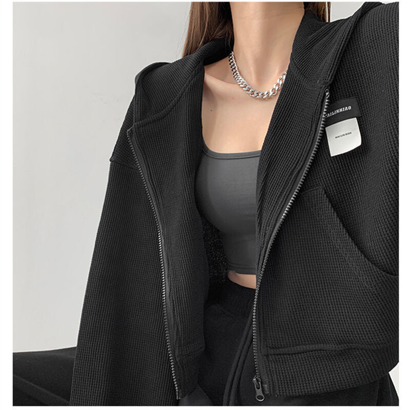 Deeptown Harajuku Ženske majice s kratkim rukavima Korejska modna sportska odjeća Ženske majice s kapuljačom s patentnim zatvaračem Vintage ulična odjeća Basic Casual Ošišana majica