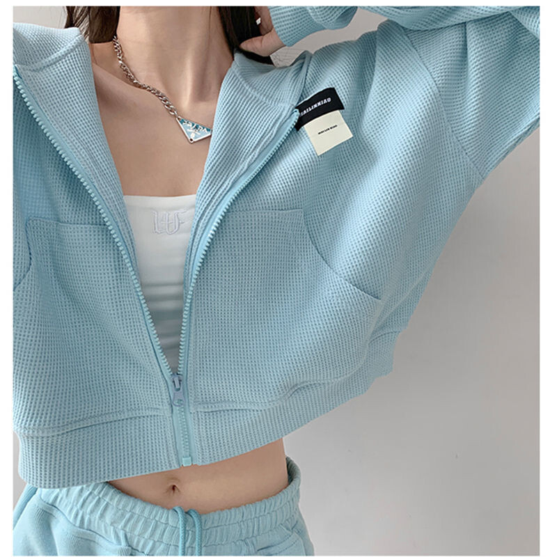 Deeptown Harajuku Ženske majice s kratkim rukavima Korejska modna sportska odjeća Ženske majice s kapuljačom s patentnim zatvaračem Vintage ulična odjeća Basic Casual Ošišana majica