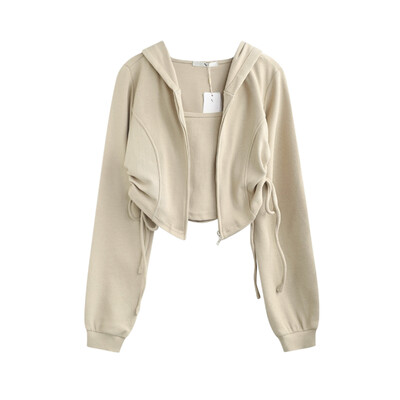 Američki retro kratki dvodijelni prsluk Ženska proljetna majica s kapuljačom s dvostrukim patentnim zatvaračem Modni potpuni kaput s kapuljačom