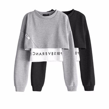 MEXZT Fashion Streetwear Women Letter Sweatshirt Pullovers Fake Harajuku Fake Two Slim Long Sleeve Y2k Top Корейски къси дрехи