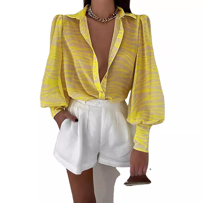 Ležerna košulja s printom na rukavima, bluza, ženska moda, proljeće, ljeto, košulje s gumbima za žene 2024. Boho košulja i majice za plažu