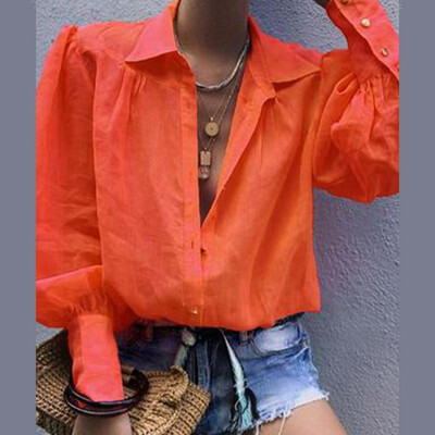 Φθινοπωρινό μπλουζάκι Γυναικεία casual φαρδιά μπλουζάκια με μονόστομο εμπριμέ Γυναικεία Vintage μακρυμάνικο πουκάμισο ζακέτα με γυριστό γιακά