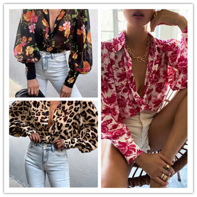Nouă cămașă leopard cu mânecă lungă, casual, din șifon, cu imprimeu leopard, pentru femei, îmbrăcăminte