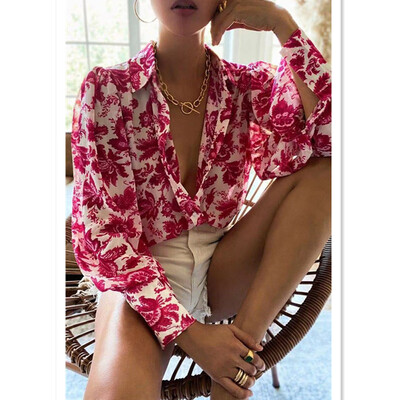 Nova ležerna labava šifonska majica dugih rukava s cvjetnim leopard printom za žene Gornja odjeća
