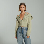 Κοντό μπλουζάκι με φερμουάρ με κουκούλα για γυναίκες με μακρυμάνικη κουκούλα Μινιμαλιστικά φούτερ αδυνατίσματος Γυναικεία μόδα Νέο