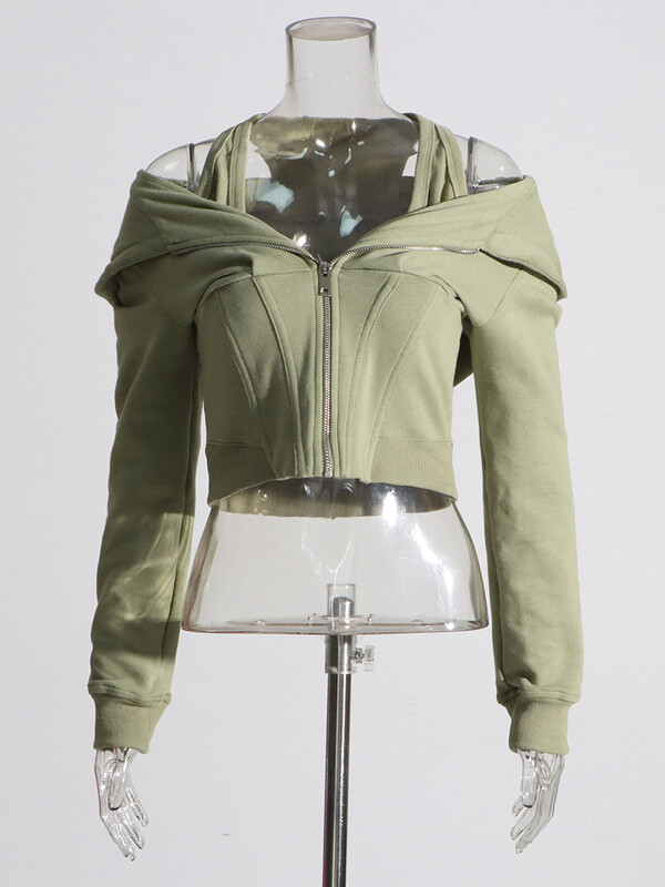 Κοντό μπλουζάκι με φερμουάρ με κουκούλα για γυναίκες με μακρυμάνικη κουκούλα Μινιμαλιστικά φούτερ αδυνατίσματος Γυναικεία μόδα Νέο