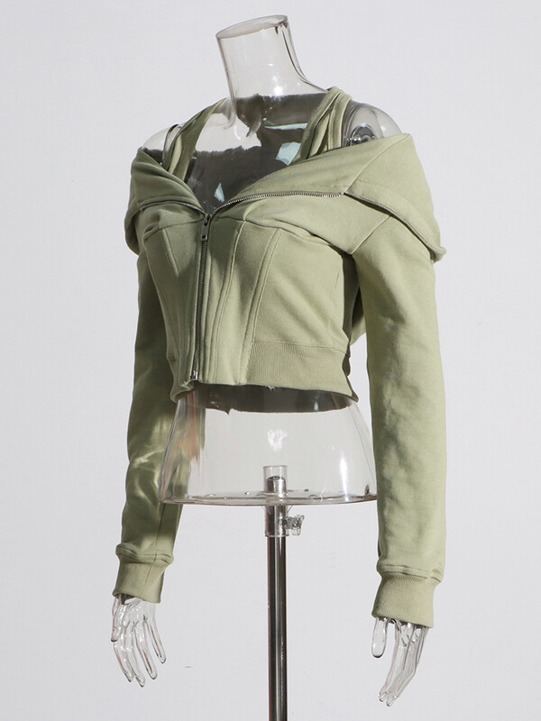 Κοντό μπλουζάκι με φερμουάρ με κουκούλα για γυναίκες με μακρυμάνικη κουκούλα Μινιμαλιστικά φούτερ αδυνατίσματος Γυναικεία μόδα Νέο