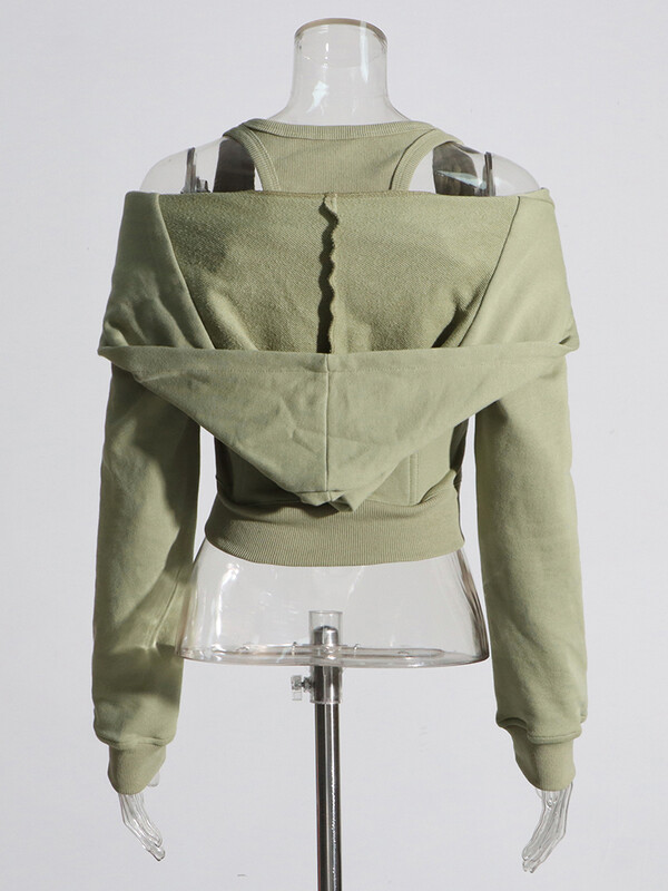 Κοντό μπλουζάκι με φερμουάρ με κουκούλα για γυναίκες με μακρυμάνικη κουκούλα Μινιμαλιστικά φούτερ αδυνατίσματος Γυναικεία μόδα Νέο