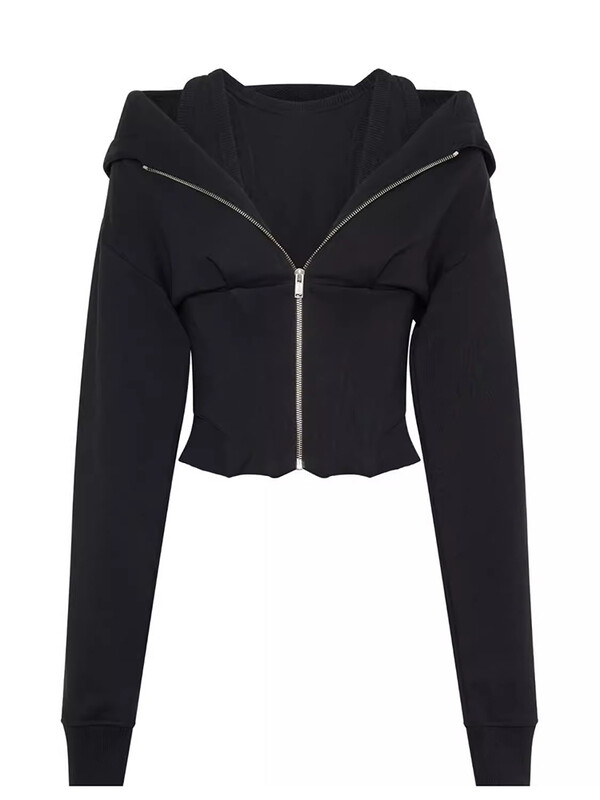 Κοντό μπλουζάκι με φερμουάρ με κουκούλα για γυναίκες με μακρυμάνικη κουκούλα Μινιμαλιστικά φούτερ αδυνατίσματος Γυναικεία μόδα Νέο