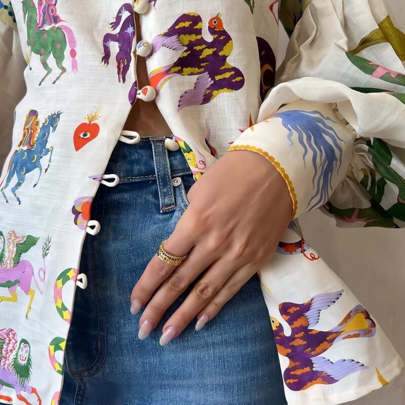 Proljeće 2024., nova modna personalizirana majica s otisnutim grafitima na reverima i lanternastim rukavima, gornja ženska košulja