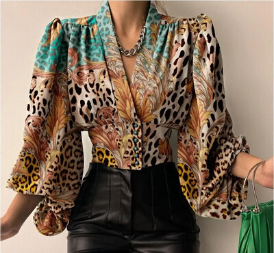 Novo u proljeće ljeto Ženska košulja Temperamentni kardigan s V-izrezom oko struka, dugih rukava, košulja s lanternastim rukavima, bluza, ženske majice