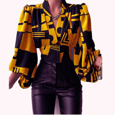 Novo u proljeće ljeto Ženska košulja Temperamentni kardigan s V-izrezom oko struka, dugih rukava, košulja s lanternastim rukavima, bluza, ženske majice