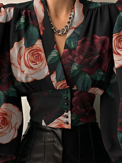 Novo u proljeće ljeto Ženska košulja Temperamentni kardigan s V-izrezom oko struka, dugih rukava, košulja s lanternastim rukavima, bluza, ženske majice