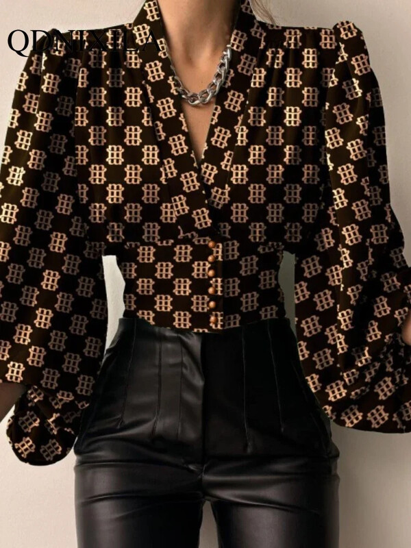 Novo u proljeće ljeto Ženska košulja Temperamentni kardigan s V-izrezom oko struka, dugih rukava, košulja s lanternastim rukavima, bluza, ženske majice