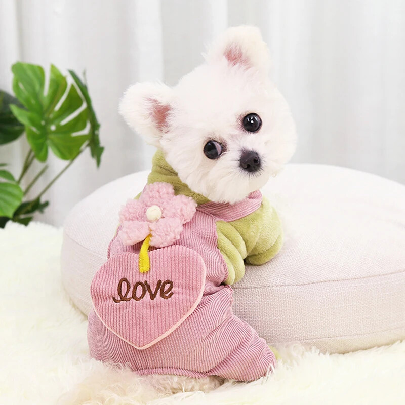 Odjeća za pse za kućne ljubimce Jesen Zima Topli kaput za pse za male pse Puppy Jacket Outfit Slatki cvijet Love Hlače Pseći kombinezon Chihuahua
