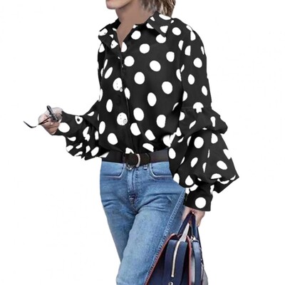 Ženska košulja dugih rukava s lanternom na rever s leopard točkicama, bluza s jednim kopčanjem, majica ležernog kroja Ulična Ženska jakna