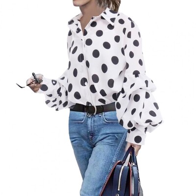 Ženska košulja dugih rukava s lanternom na rever s leopard točkicama, bluza s jednim kopčanjem, majica ležernog kroja Ulična Ženska jakna