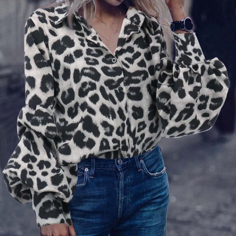 Ženska košulja dugih rukava s lanternom na rever s leopard točkicama, bluza s jednim kopčanjem, majica ležernog kroja Ulična Ženska jakna