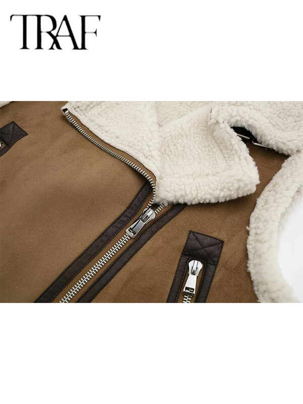TRAF 2023 sügisene naistemood kunstnahast lambavill lapiga varrukateta vest jakk tihendav soe lukuga vestid mantel