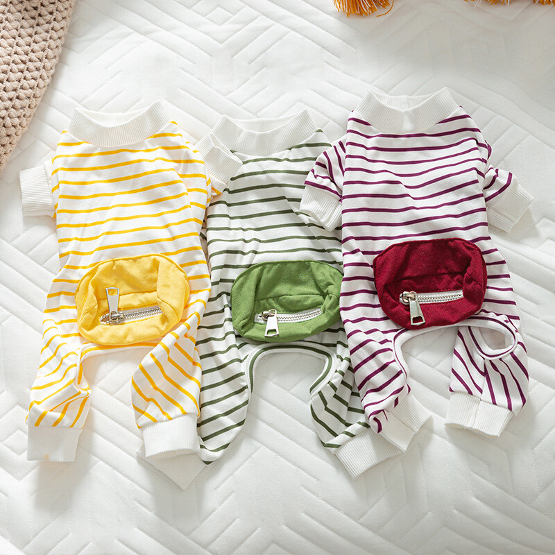 Kućni ogrtač s džepom i džepom za psa Mali i srednji psi Prugasti kombinezon Teddy Zimska topla odjeća Oprema za kućne ljubimce