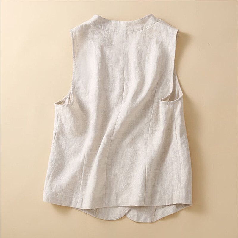 Prsluk bez rukava od pamuka i lana V-izrez Ženski prsluk za proljeće i ljeto, novi korejski stil, moderan, elegantan ležeran gornji dio prsluka