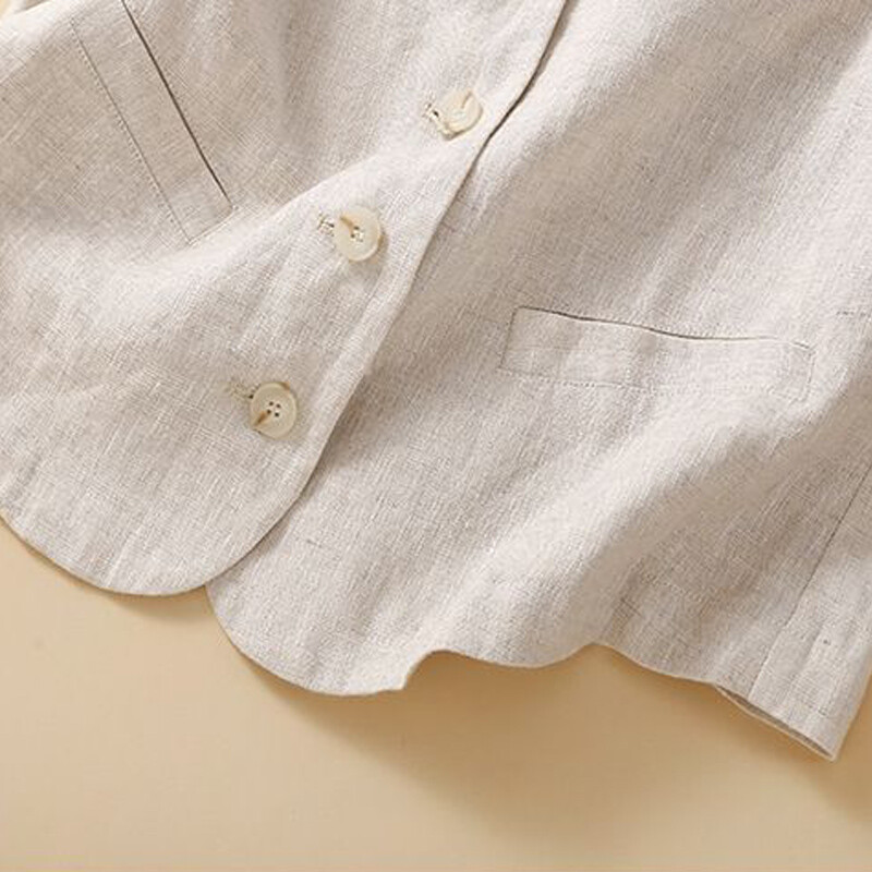 Prsluk bez rukava od pamuka i lana V-izrez Ženski prsluk za proljeće i ljeto, novi korejski stil, moderan, elegantan ležeran gornji dio prsluka