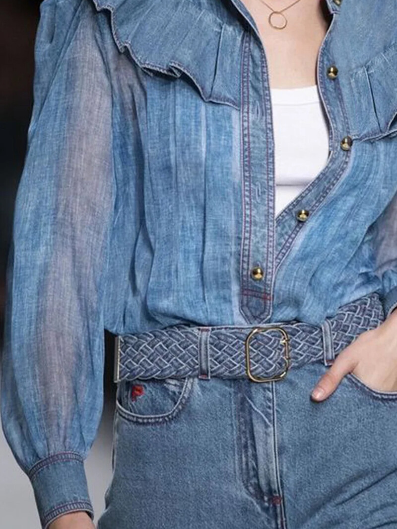 Ženske retro košulje na gumbe s volanima Prozirna stojeća kragna Mori Djevojačka bluza dugih rukava Proljetne ležerne elegantne majice Top 2024.