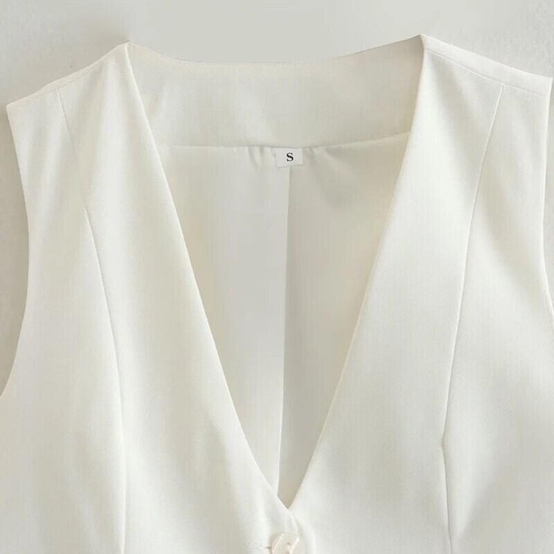 Vintage ženski elegantni kratki prsluk 2024. Modni ženski ležerni prsluk s V izrezom za uličnu žensku šik odjeću