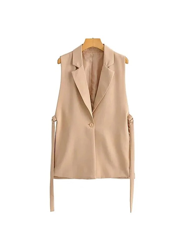 TRAF Ženska moda sa slavinama, bočnim otvorima za ventilaciju, prsluk Vintage Ženska gornja odjeća bez rukava s prednjim gumbima, Chic Topovi s prslukom