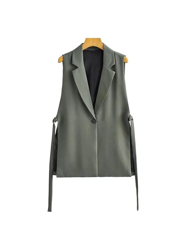 TRAF Ženska moda sa slavinama, bočnim otvorima za ventilaciju, prsluk Vintage Ženska gornja odjeća bez rukava s prednjim gumbima, Chic Topovi s prslukom