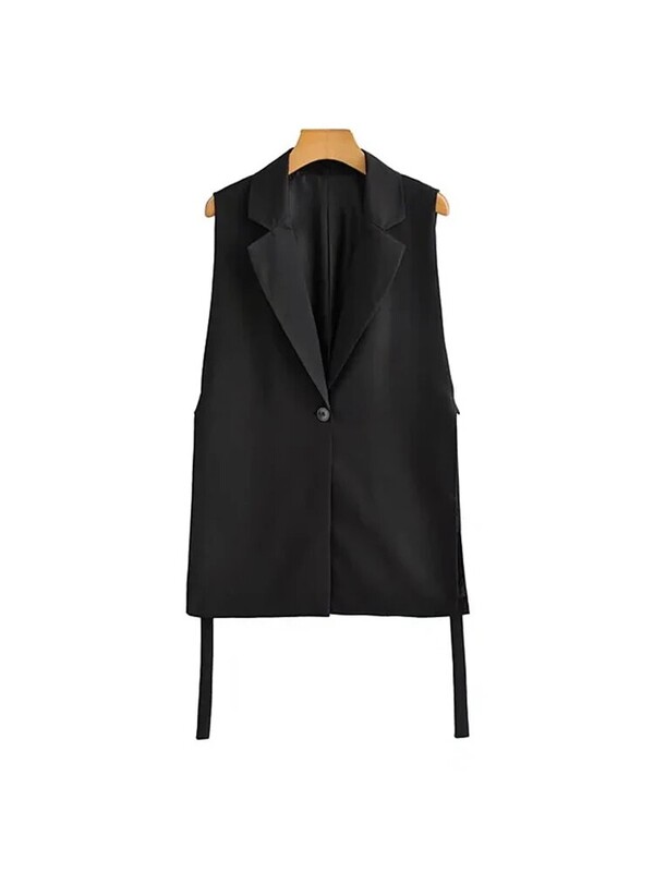 TRAF Ženska moda sa slavinama, bočnim otvorima za ventilaciju, prsluk Vintage Ženska gornja odjeća bez rukava s prednjim gumbima, Chic Topovi s prslukom