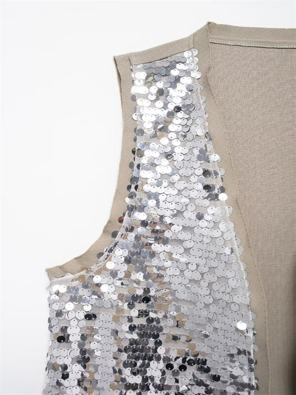 Zevity ženski Euro V izrez sa šljokičastim dizajnom Patchwork prsluk jakna Ženska jakna bez rukava s otvorenim šavovima Ležerni retro gornji dio prsluka CT6229