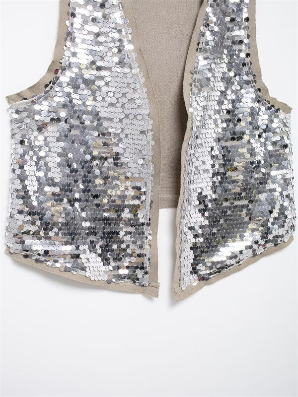 Zevity ženski Euro V izrez sa šljokičastim dizajnom Patchwork prsluk jakna Ženska jakna bez rukava s otvorenim šavovima Ležerni retro gornji dio prsluka CT6229