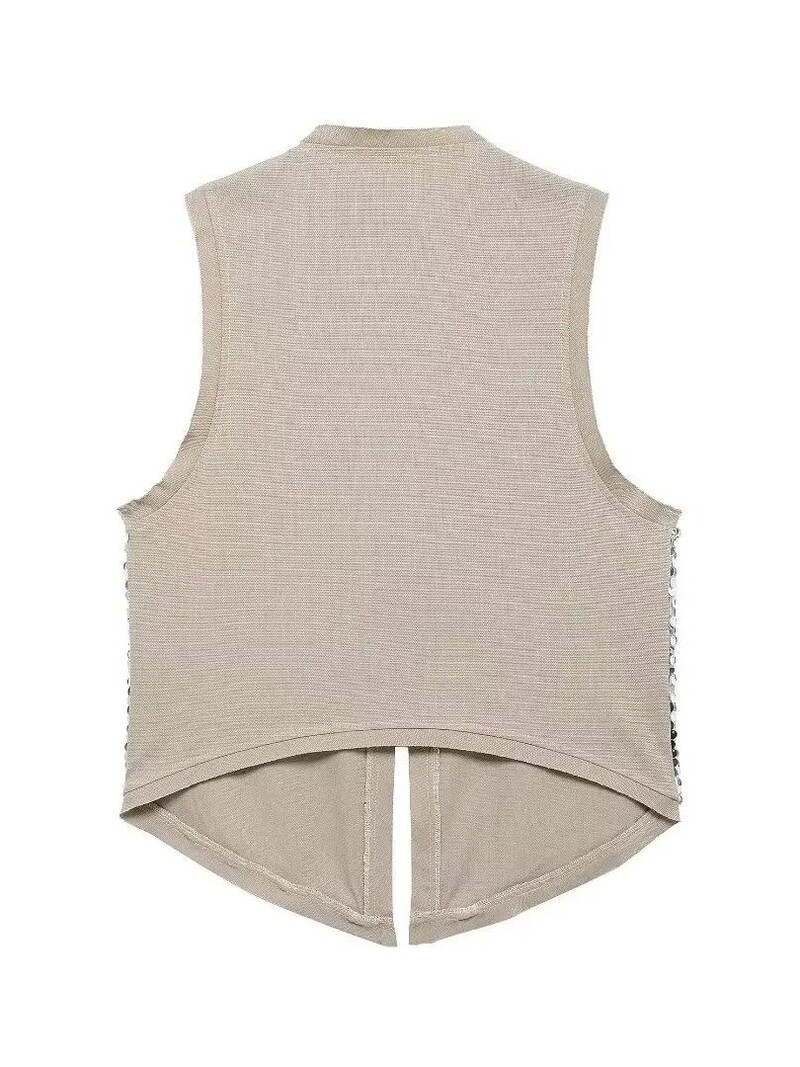 Zevity ženski Euro V izrez sa šljokičastim dizajnom Patchwork prsluk jakna Ženska jakna bez rukava s otvorenim šavovima Ležerni retro gornji dio prsluka CT6229