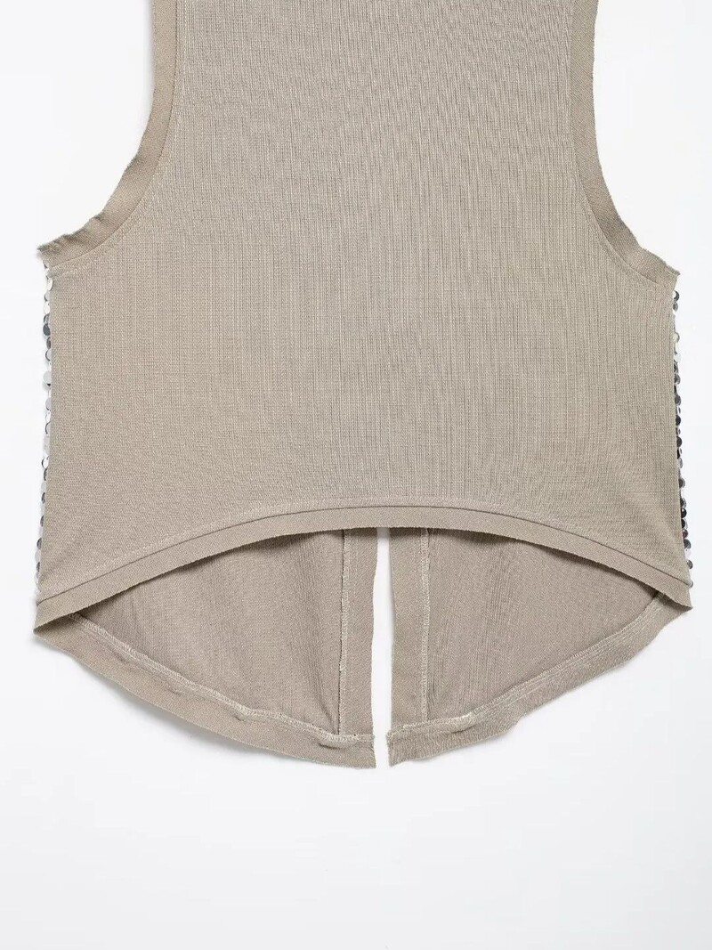 Zevity ženski Euro V izrez sa šljokičastim dizajnom Patchwork prsluk jakna Ženska jakna bez rukava s otvorenim šavovima Ležerni retro gornji dio prsluka CT6229