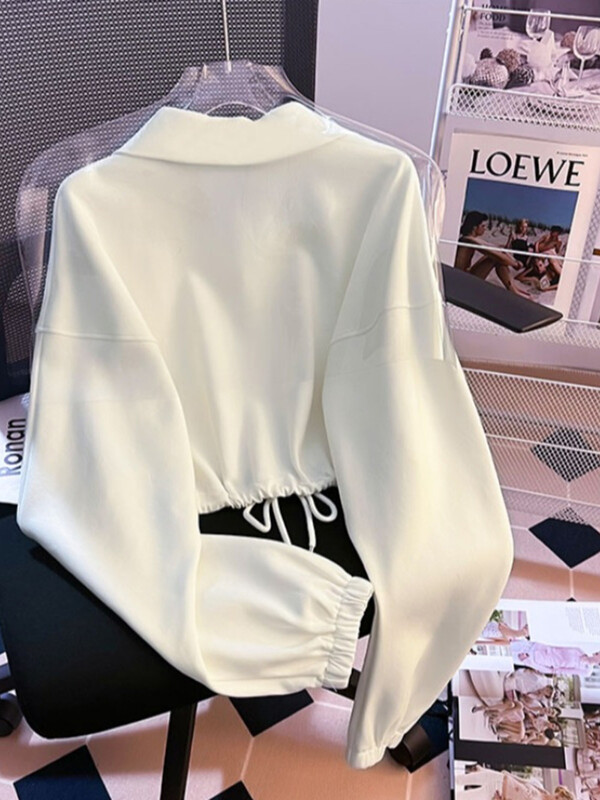 Bomon Street style američka majica s patentnim zatvaračem s printom slova Ženska kratka majica s kapuljačom za proljeće i jesen s malim dizajnom s uzicom