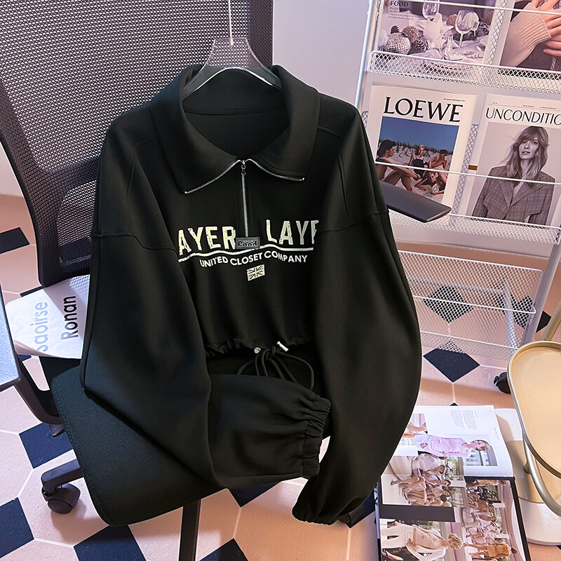 Bomon Street style američka majica s patentnim zatvaračem s printom slova Ženska kratka majica s kapuljačom za proljeće i jesen s malim dizajnom s uzicom