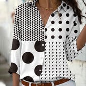 Cămașă cu mâneci lungi, cu mâneci lungi, cu buline imprimate 3D, la modă pentru femei, cămăși cu un singur piept, 2024, primăvară și vară, bluze pentru femei