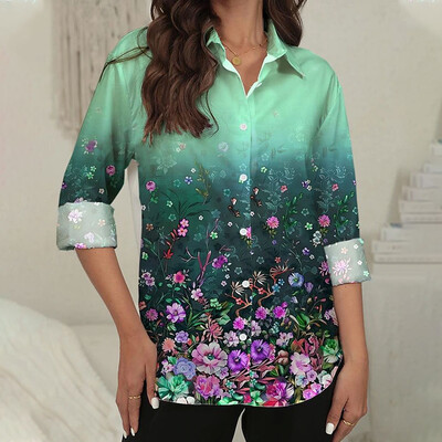 Cămașă cu mâneci lungi, cu mâneci lungi, cu buline imprimate 3D, la modă pentru femei, cămăși cu un singur piept, 2024, primăvară și vară, bluze pentru femei