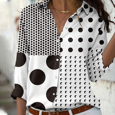 Cămașă cu mâneci lungi, cu mâneci lungi, cu buline imprimate 3D, la modă pentru femei, cămăși cu un singur piept, 2024, primăvară și vară, bluze pentru femei