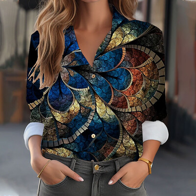 Cămașă cu mâneci lungi, cu mâneci lungi, cu buline imprimate 3D, la modă pentru femei, cămăși cu un singur piept, 2024, primăvară și vară, bluze pentru femei