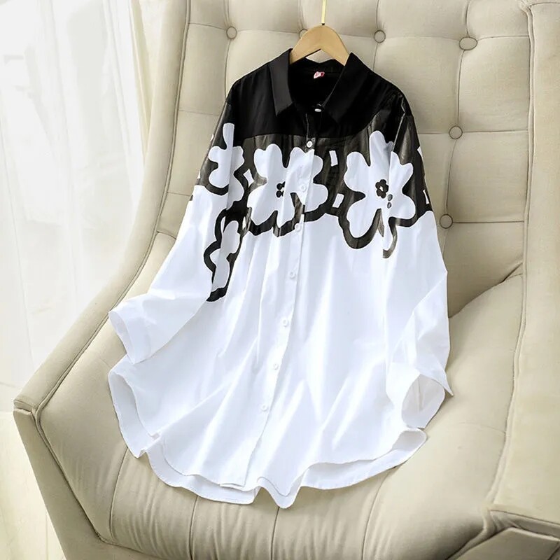 Cămăși Bluză Femei 2024 Primăvară Vară Toamnă Nou Cusătură Lungime mijlocie Camasă Albă Design Lejer Casual Flore Topuri Femei