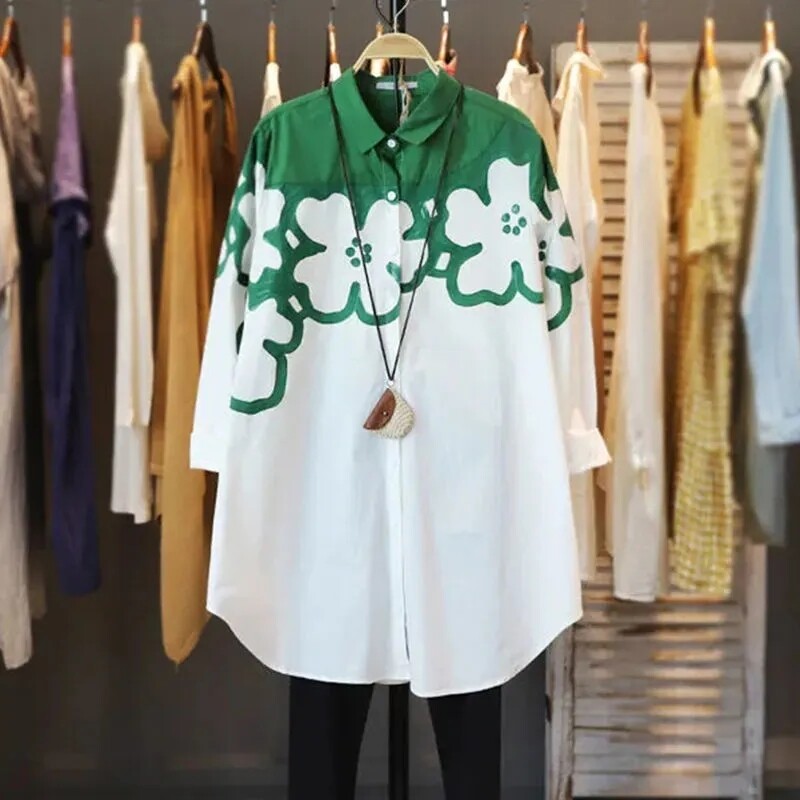 Cămăși Bluză Femei 2024 Primăvară Vară Toamnă Nou Cusătură Lungime mijlocie Camasă Albă Design Lejer Casual Flore Topuri Femei