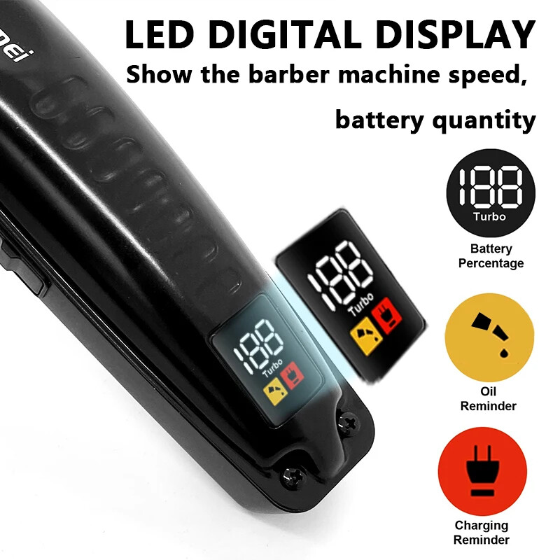 Kemei KM-1578 muški aparat za šišanje Punjivi aparat za šišanje Profesionalni LCD digitalni zaslon Punjač USB stroj za šišanje